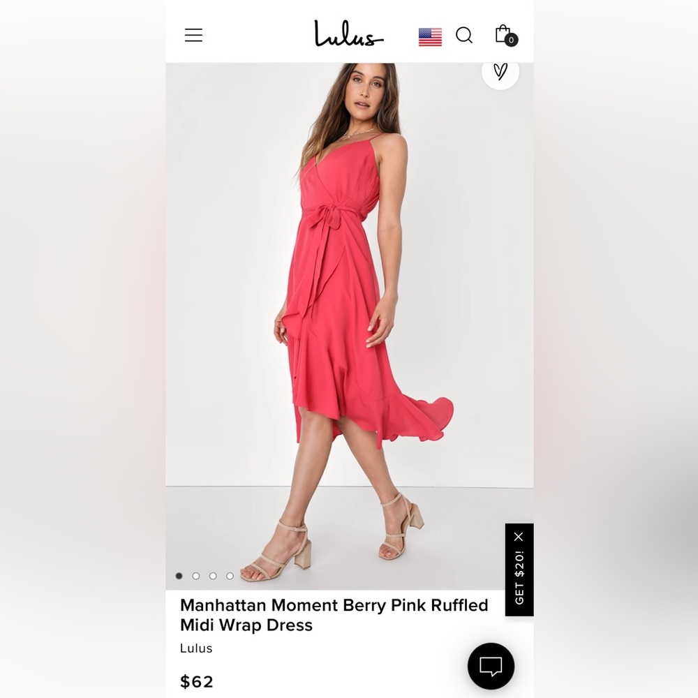 NWT Lulu’s Berry Pink Ruffled Midi Wrap Dress